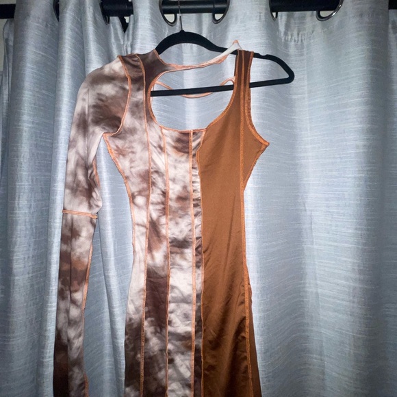 ❌SOLD❌Fashion Nova Brown Patchwork Thread Dress - Picture 6 of 6